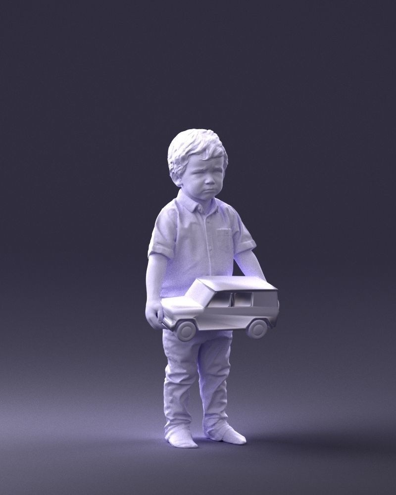 000194 Sad Little Boy Holding Toy Car 1016 3dp 3D print model_7