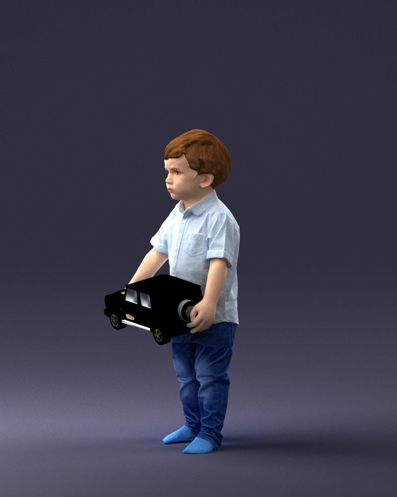 000194 Sad Little Boy Holding Toy Car 1016 3dp 3D print model_27