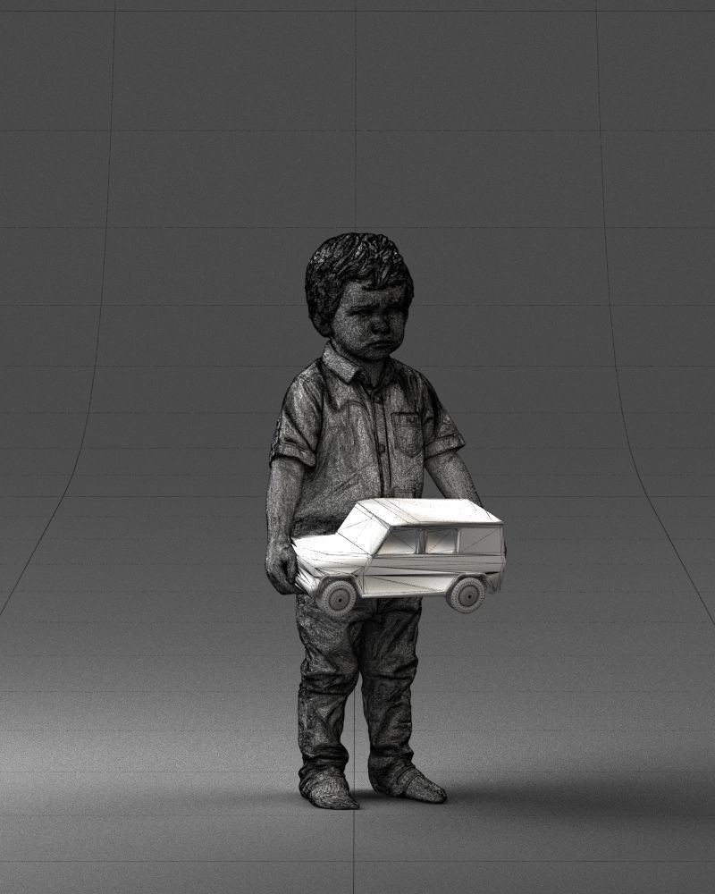 000194 Sad Little Boy Holding Toy Car 1016 3dp 3D print model_8
