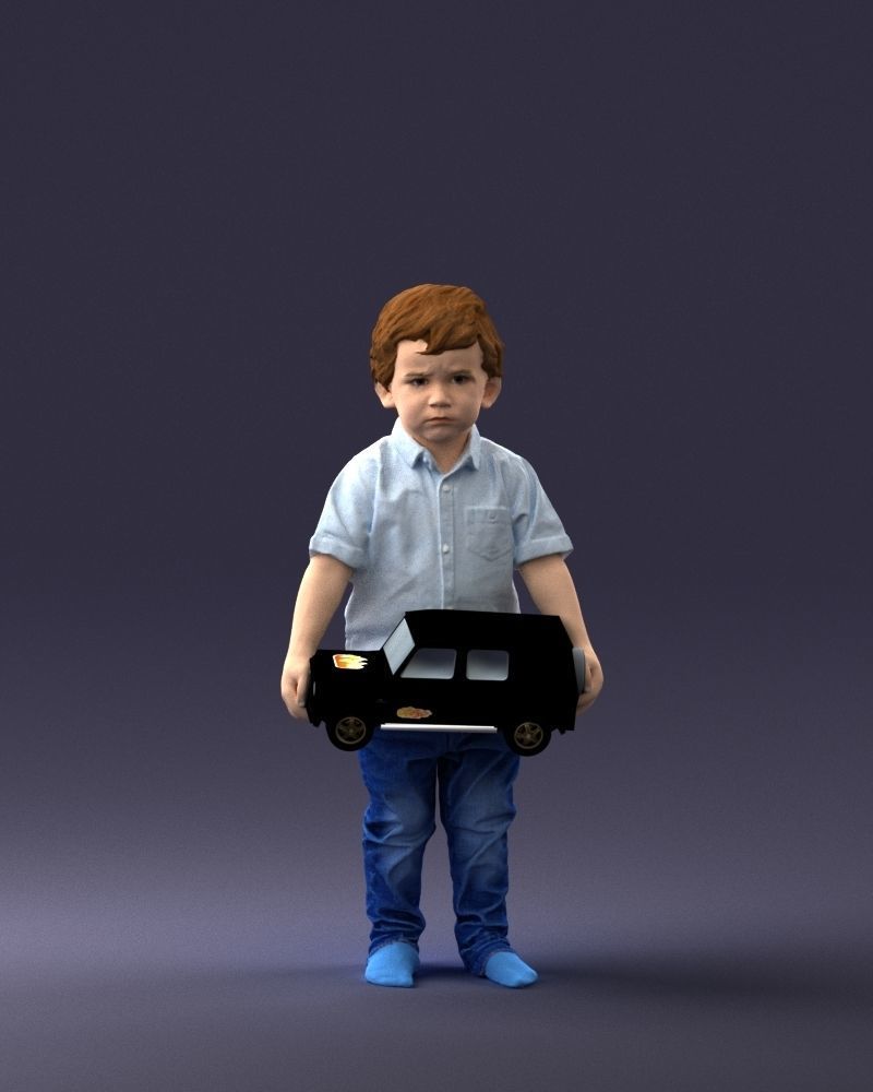 000194 Sad Little Boy Holding Toy Car 1016 3dp 3D print model_3
