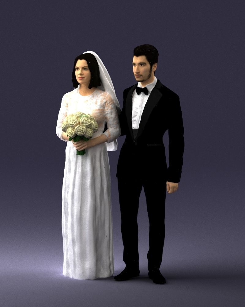 Bride and groom brunettes 0481 3D Print Ready 3D print model_3