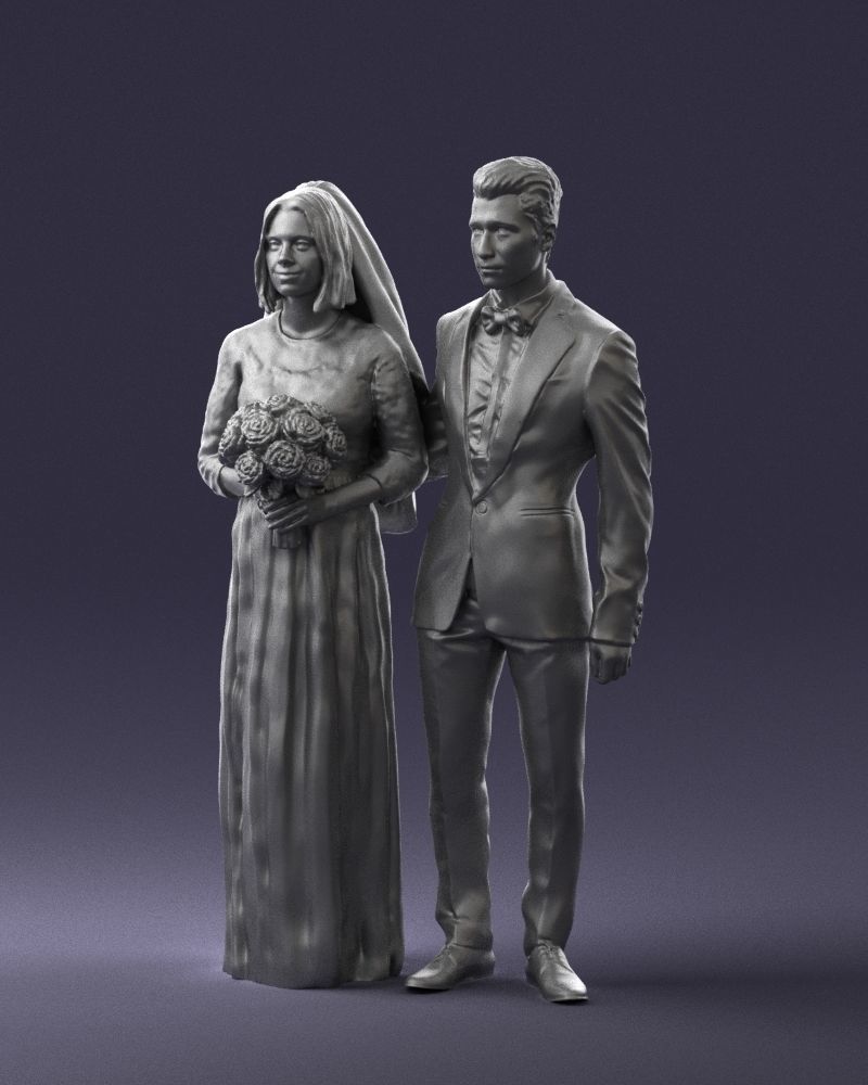Bride and groom brunettes 0481 3D Print Ready 3D print model_4