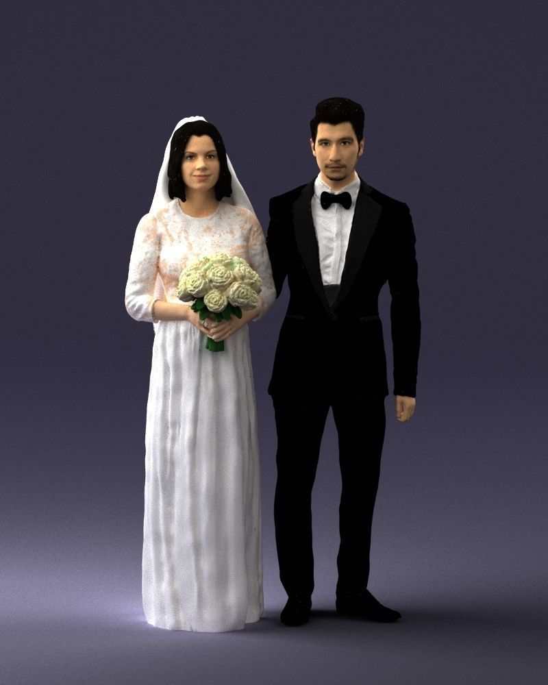 Bride and groom brunettes 0481 3D Print Ready 3D print model_36