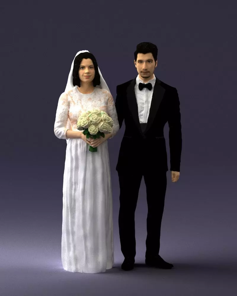 Bride and groom brunettes 0481 3D Print Ready 3D print model_0