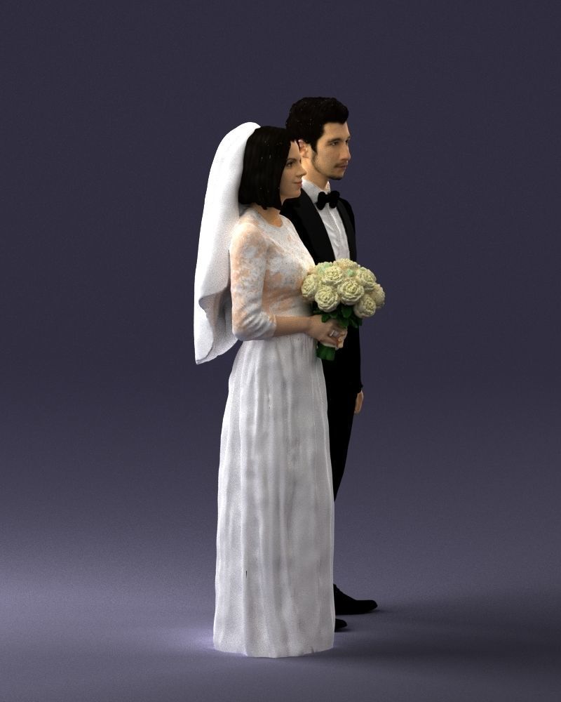 Bride and groom brunettes 0481 3D Print Ready 3D print model_30