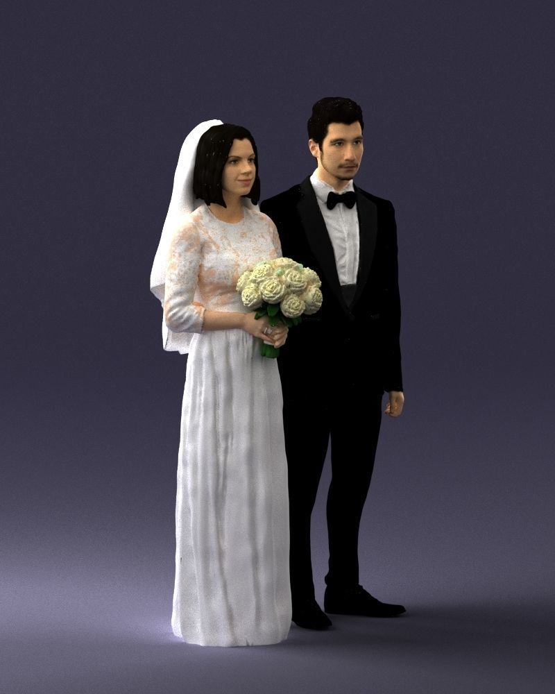 Bride and groom brunettes 0481 3D Print Ready 3D print model_33