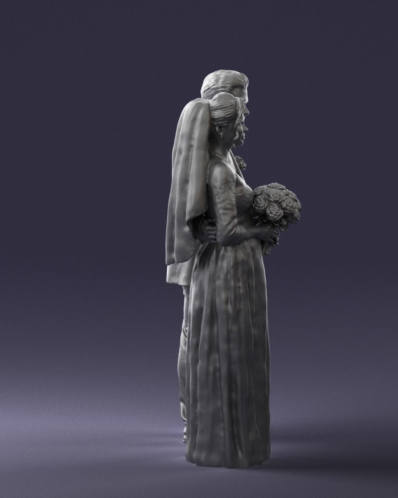 Bride with bouquet of flowers 0454 3D print ready 3D print model_28