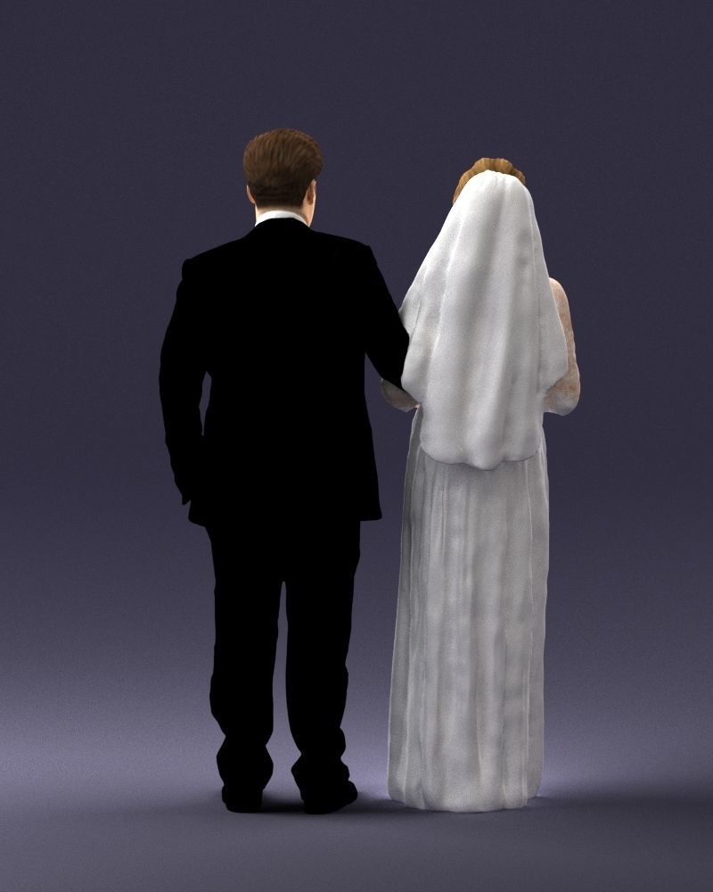 Bride with bouquet of flowers 0454 3D print ready 3D print model_18