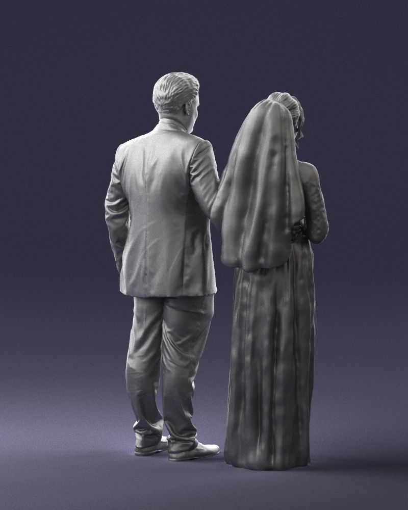Bride with bouquet of flowers 0454 3D print ready 3D print model_22