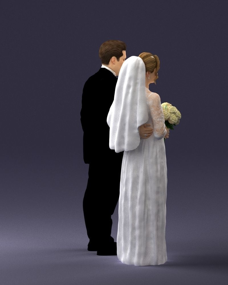 Bride with bouquet of flowers 0454 3D print ready 3D print model_24