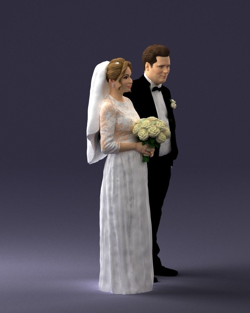 Bride with bouquet of flowers 0454 3D print ready 3D print model_30