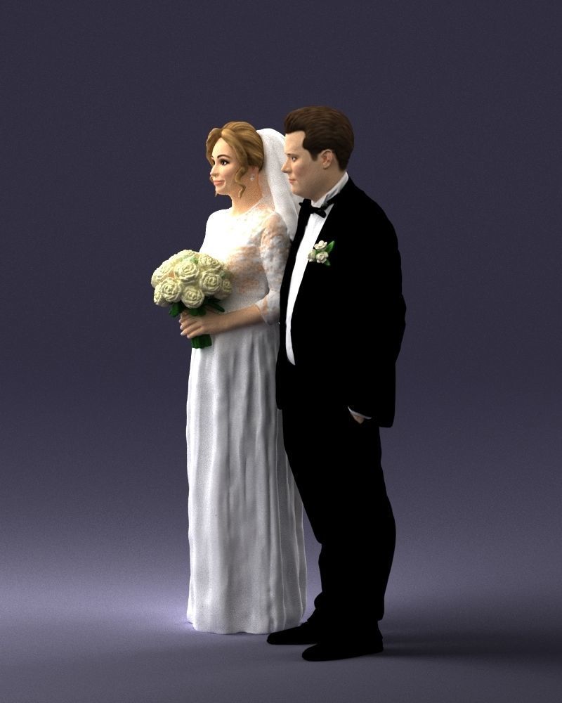 Bride with bouquet of flowers 0454 3D print ready 3D print model_6