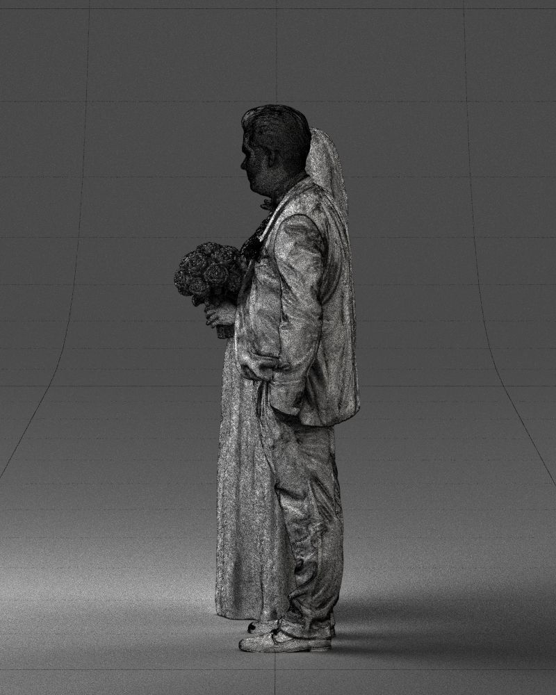 Bride with bouquet of flowers 0454 3D print ready 3D print model_11