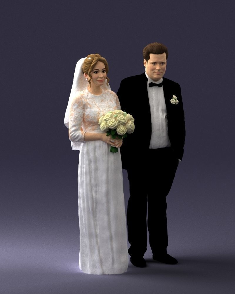 Bride with bouquet of flowers 0454 3D print ready 3D print model_33