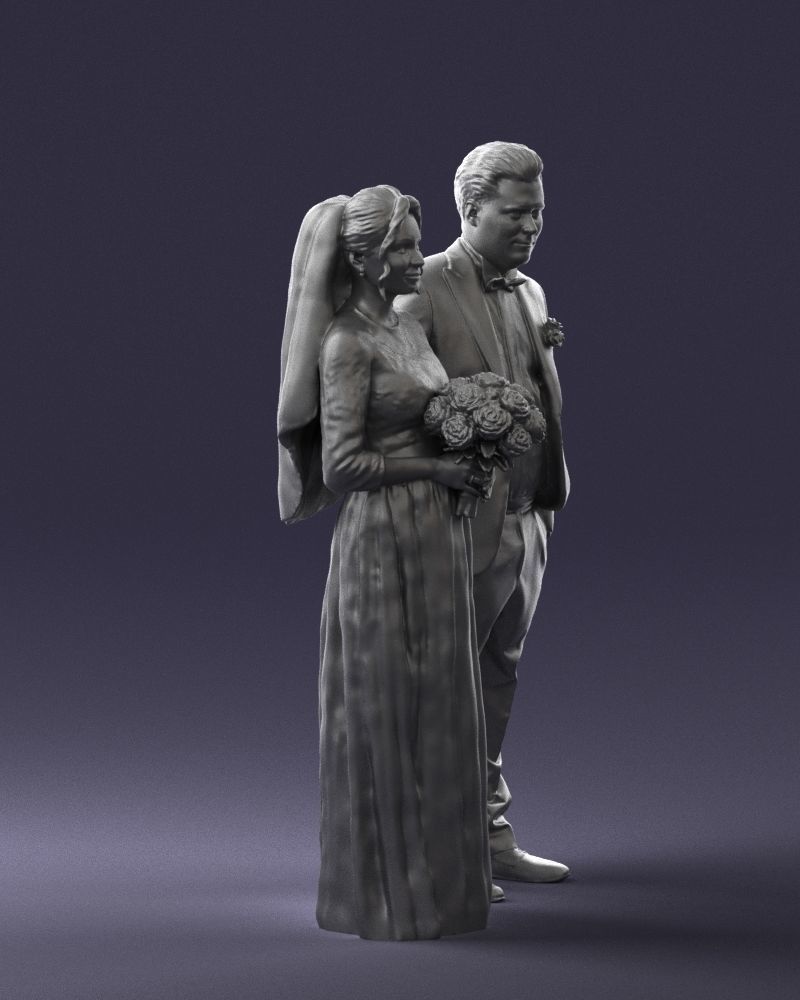 Bride with bouquet of flowers 0454 3D print ready 3D print model_31