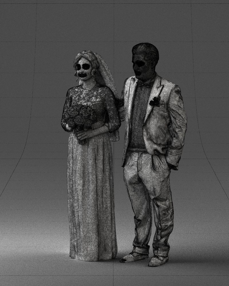 Bride with bouquet of flowers 0454 3D print ready 3D print model_5