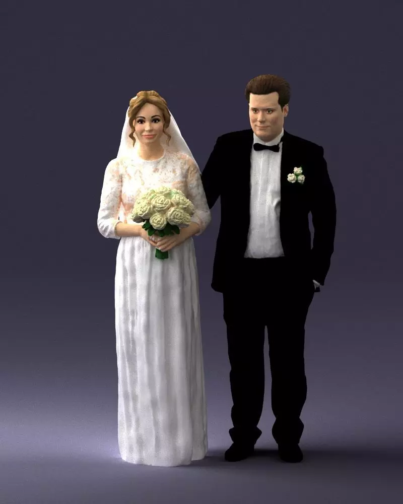 Bride with bouquet of flowers 0454 3D print ready 3D print model_0