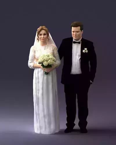 Bride with bouquet of flowers 0454 3D print ready 3D print model
