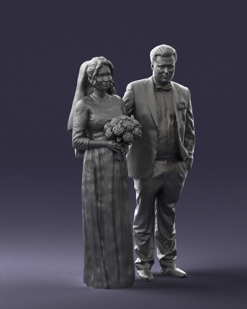 Bride with bouquet of flowers 0454 3D print ready 3D print model_34