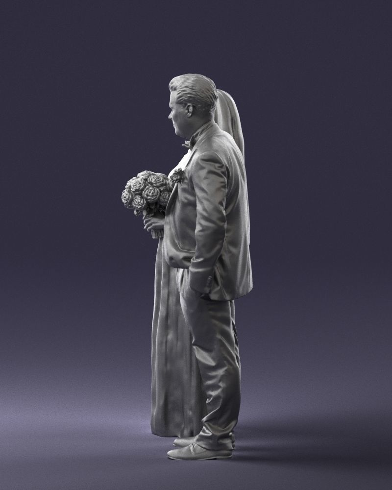 Bride with bouquet of flowers 0454 3D print ready 3D print model_10