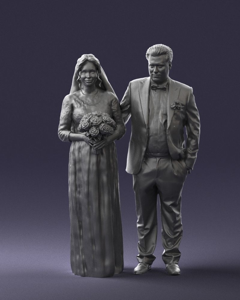 Bride with bouquet of flowers 0454 3D print ready 3D print model_1