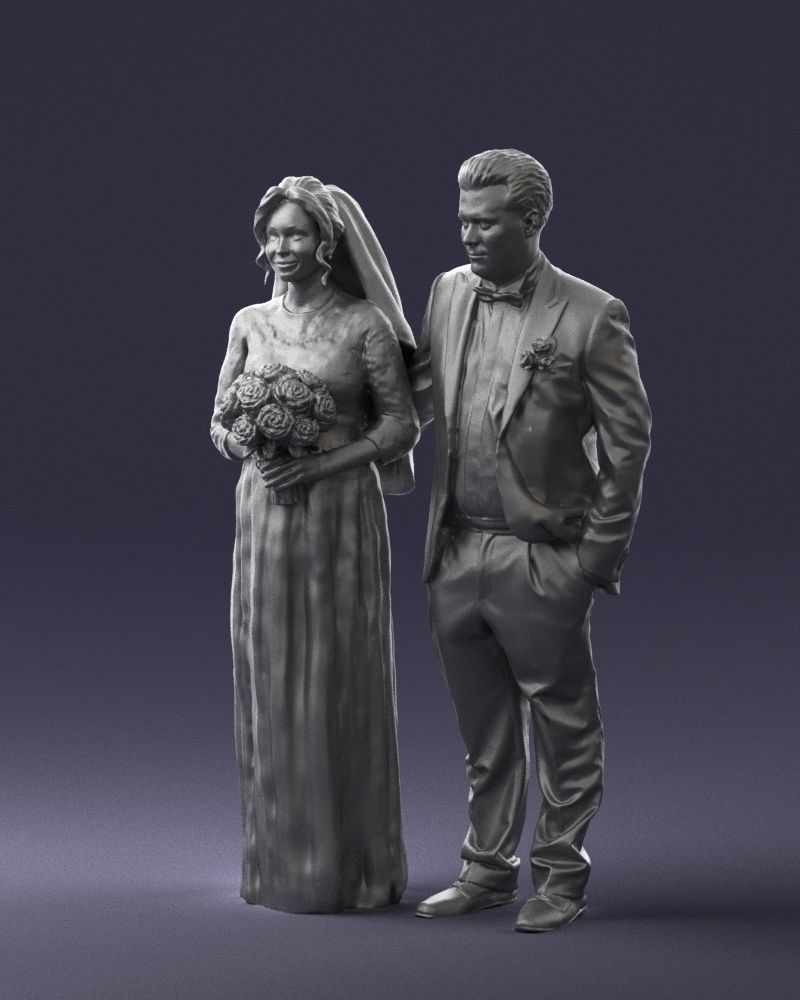 Bride with bouquet of flowers 0454 3D print ready 3D print model_4