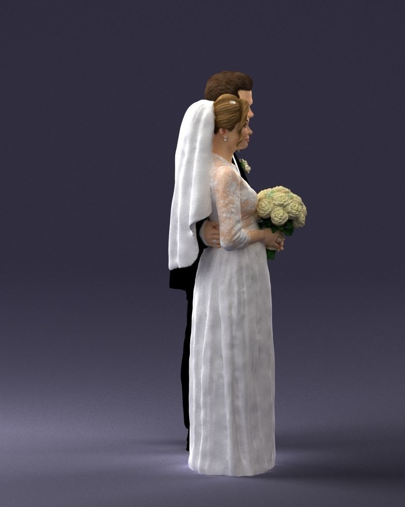 Bride with bouquet of flowers 0454 3D print ready 3D print model_27