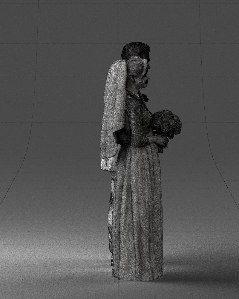 Bride with bouquet of flowers 0454 3D print ready 3D print model_29