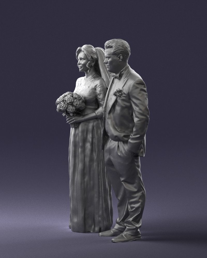 Bride with bouquet of flowers 0454 3D print ready 3D print model_7