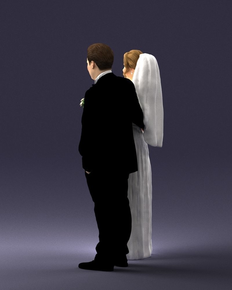 Bride with bouquet of flowers 0454 3D print ready 3D print model_12