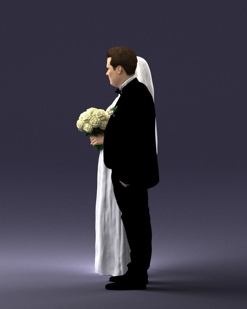Bride with bouquet of flowers 0454 3D print ready 3D print model_9