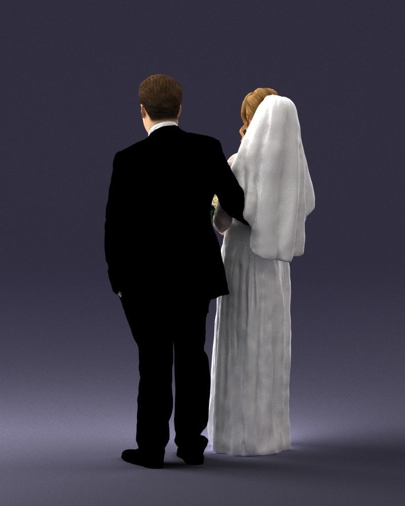 Bride with bouquet of flowers 0454 3D print ready 3D print model_15