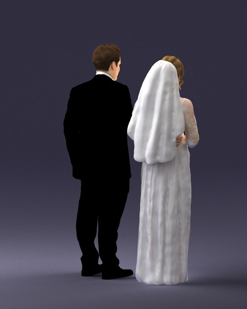 Bride with bouquet of flowers 0454 3D print ready 3D print model_21