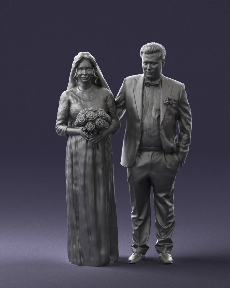 Bride with bouquet of flowers 0454 3D print ready 3D print model_37