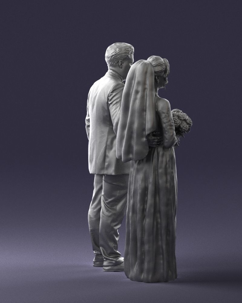 Bride with bouquet of flowers 0454 3D print ready 3D print model_25