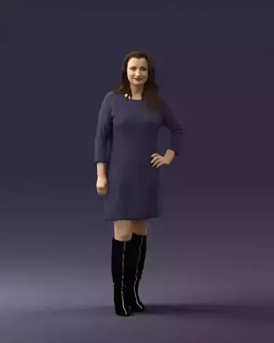 Brown haired woman long boots 0682 3D Print Ready