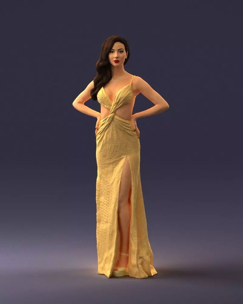 Brown-haired girl in yellow dress 0311 3D Print Ready 3D print model_0