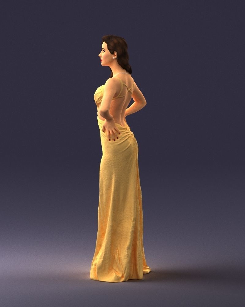 Brown-haired girl in yellow dress 0311 3D Print Ready 3D print model_24