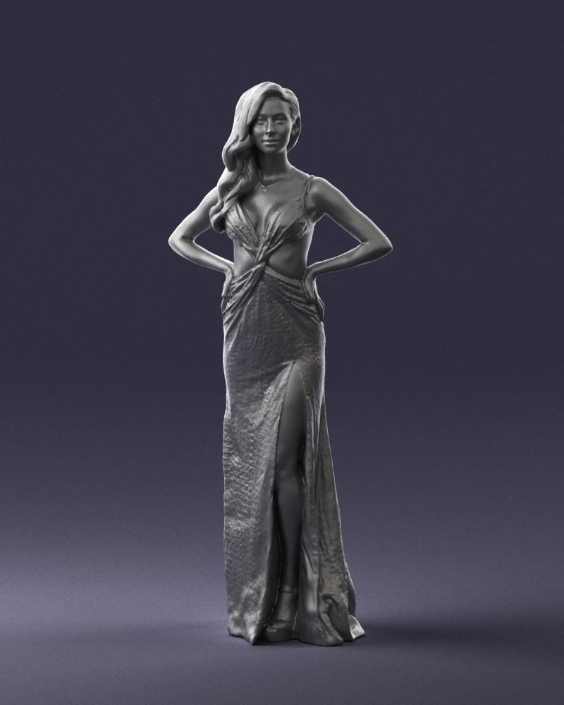 Brown-haired girl in yellow dress 0311 3D Print Ready 3D print model_1