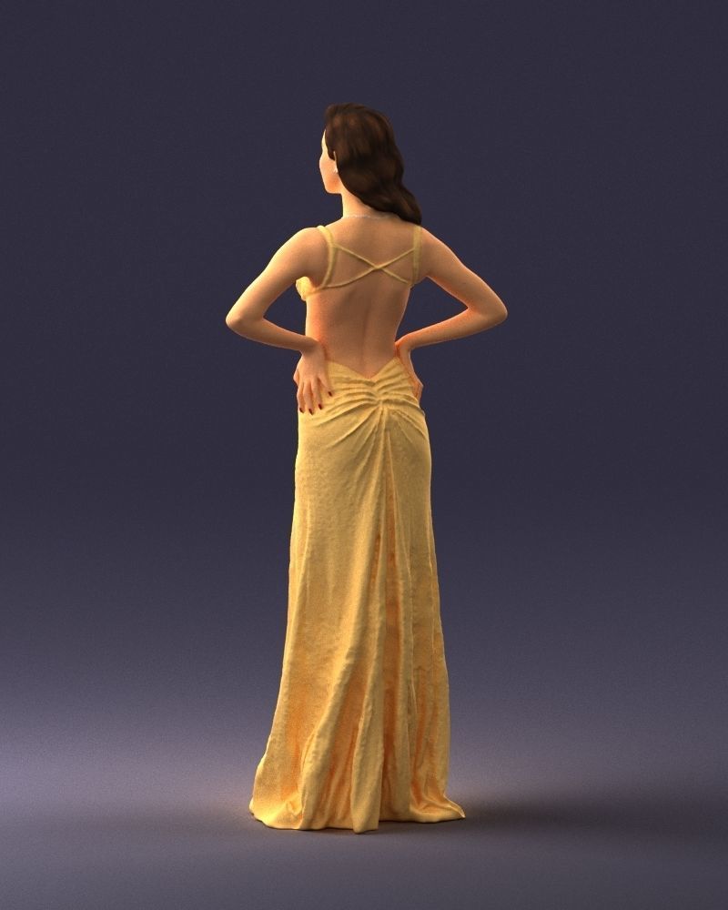 Brown-haired girl in yellow dress 0311 3D Print Ready 3D print model_21