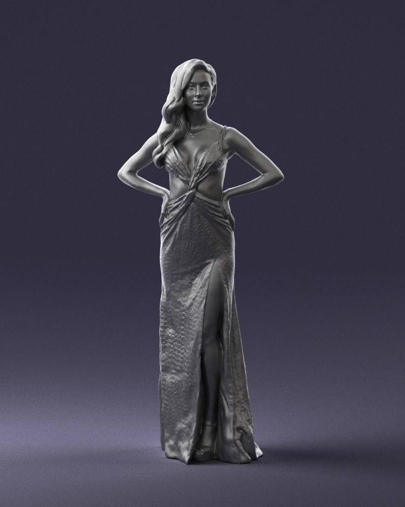 Brown-haired girl in yellow dress 0311 3D Print Ready 3D print model_4