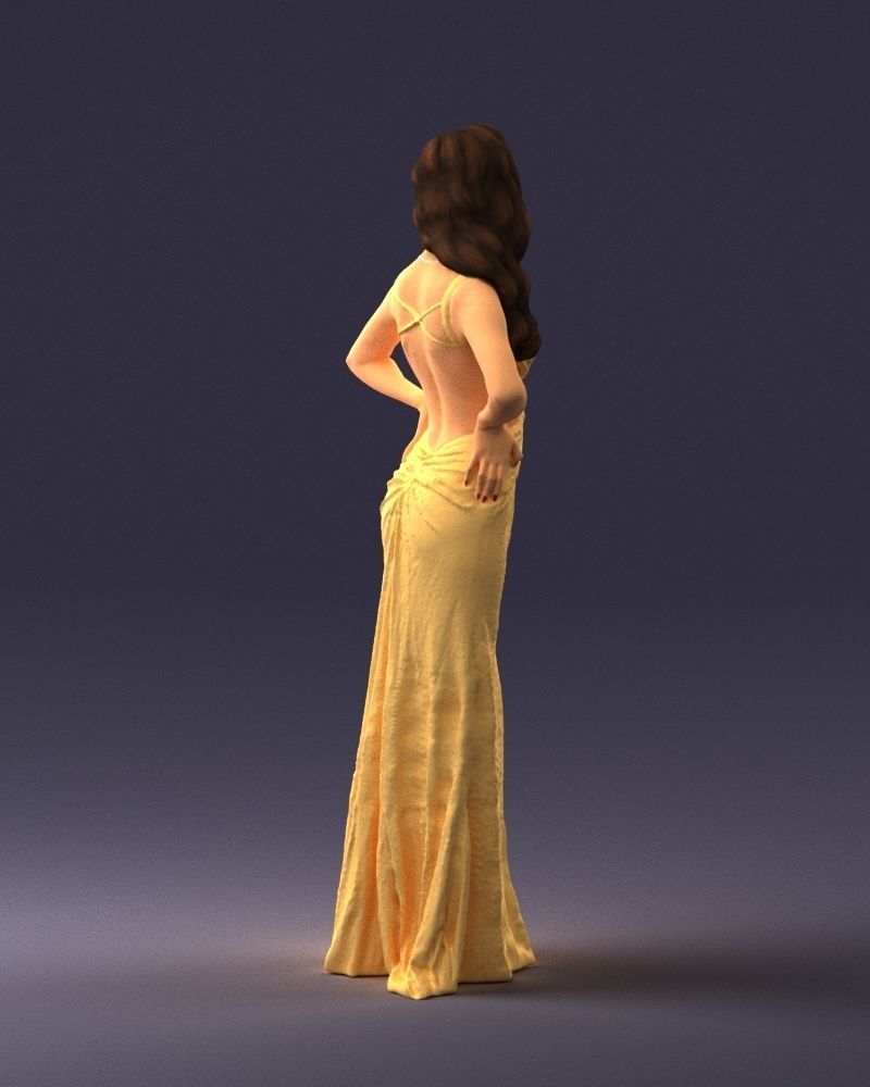 Brown-haired girl in yellow dress 0311 3D Print Ready 3D print model_15