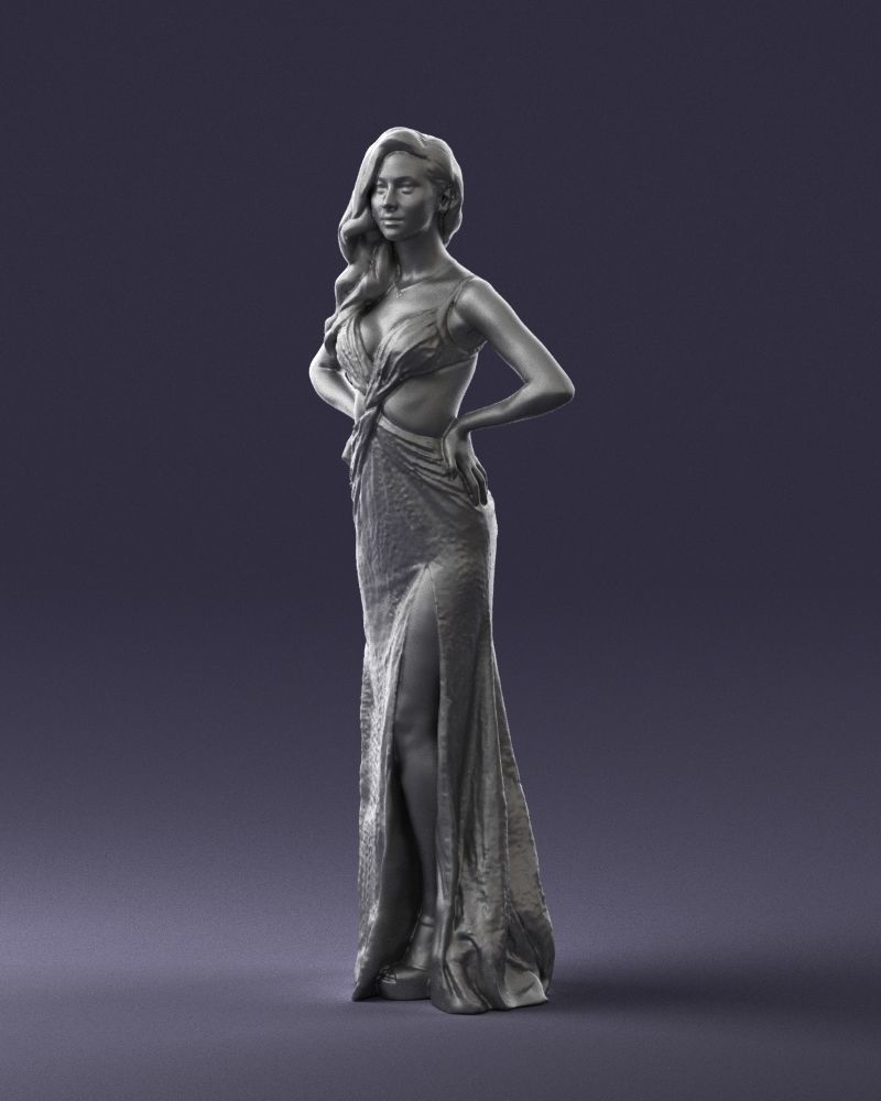 Brown-haired girl in yellow dress 0311 3D Print Ready 3D print model_31