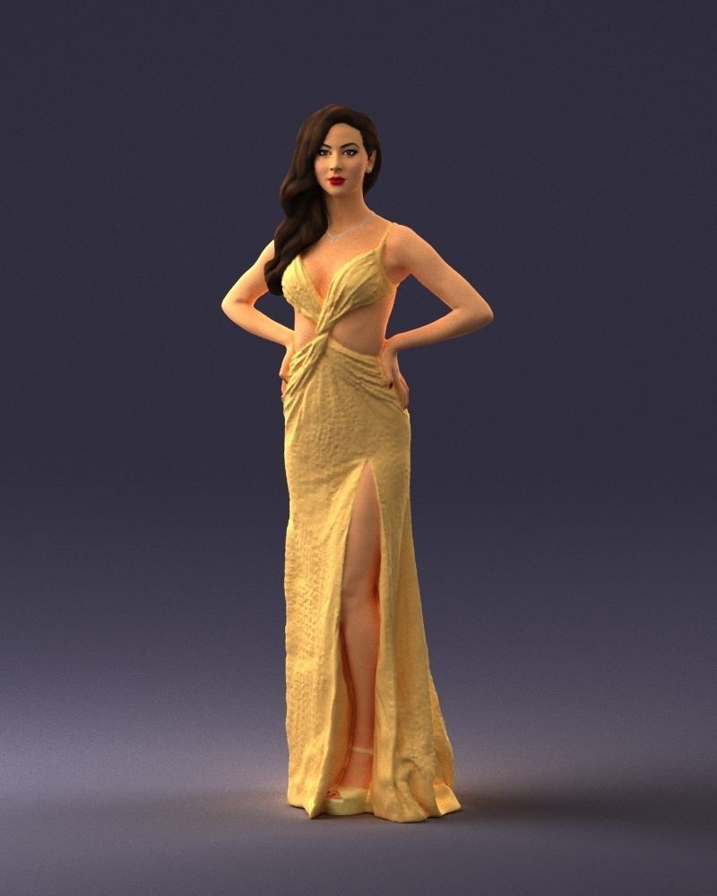 Brown-haired girl in yellow dress 0311 3D Print Ready 3D print model_33