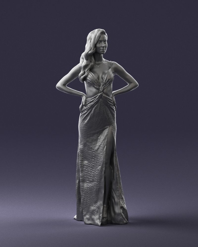 Brown-haired girl in yellow dress 0311 3D Print Ready 3D print model_7