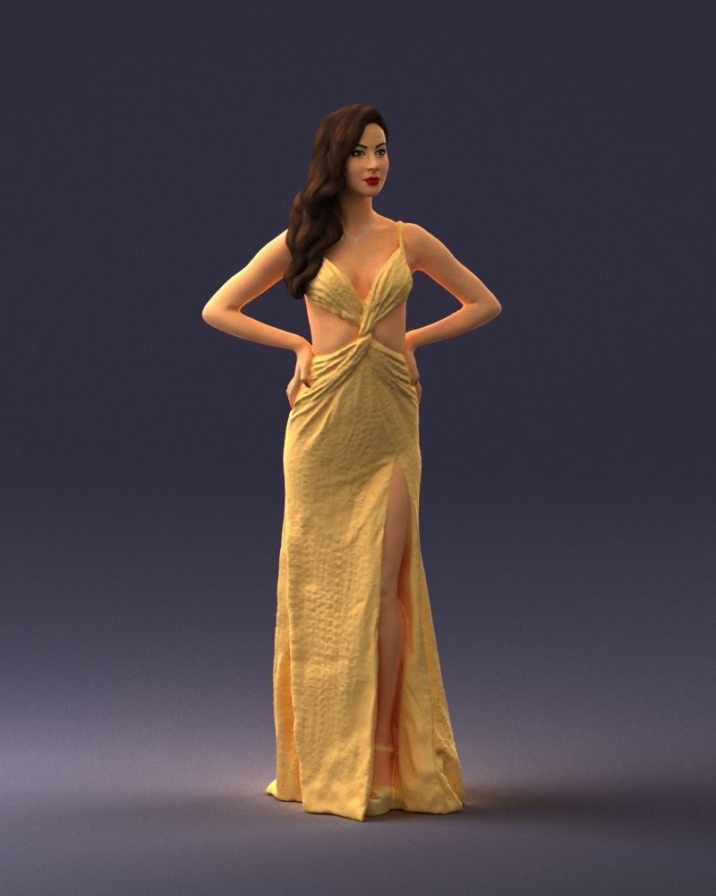 Brown-haired girl in yellow dress 0311 3D Print Ready 3D print model_6