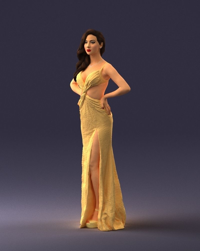 Brown-haired girl in yellow dress 0311 3D Print Ready 3D print model_30