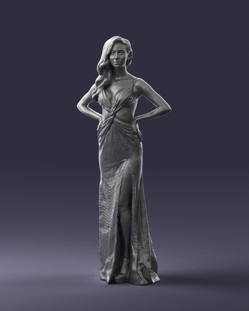 Brown-haired girl in yellow dress 0311 3D Print Ready 3D print model_34