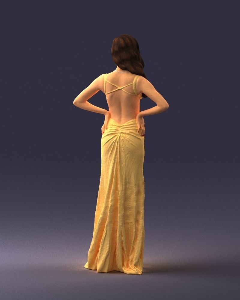 Brown-haired girl in yellow dress 0311 3D Print Ready 3D print model_18