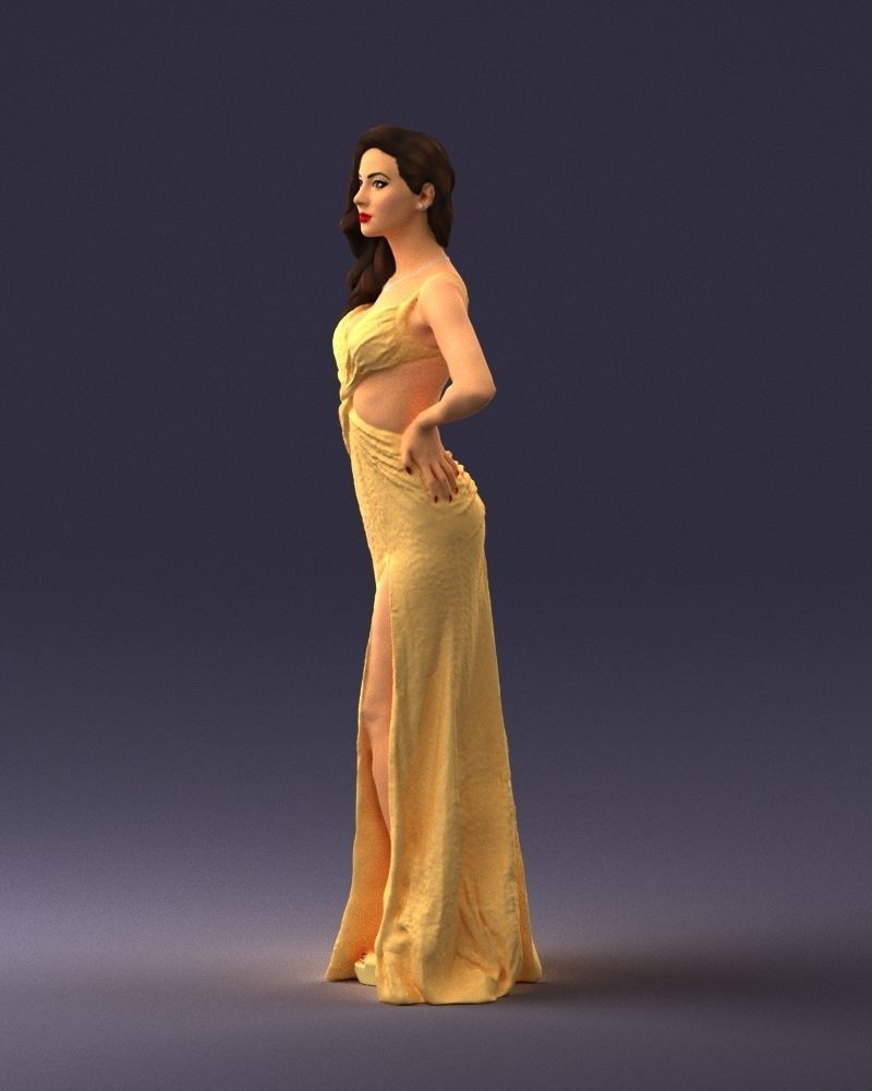 Brown-haired girl in yellow dress 0311 3D Print Ready 3D print model_27